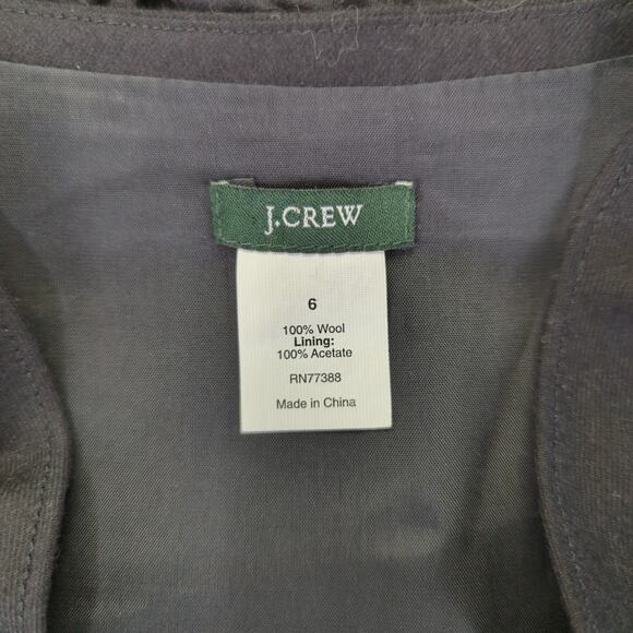 J.Crew Y2K Black Shift Dress Sz 6 100% Wool Ruffle Short Sleeve Midi Knee Length - Picture 7 of 8